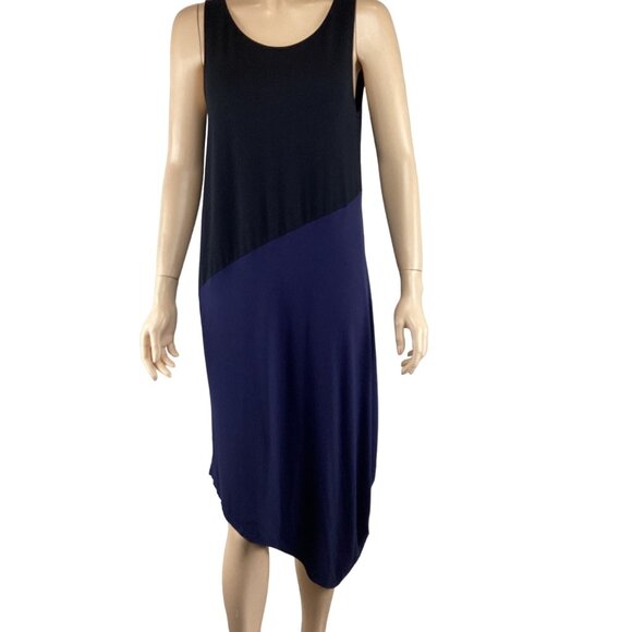 Eileen Fisher Womens Asymmetrical Colorblock Dress Size Small Knit Black &‎ Blue - Picture 2 of 12